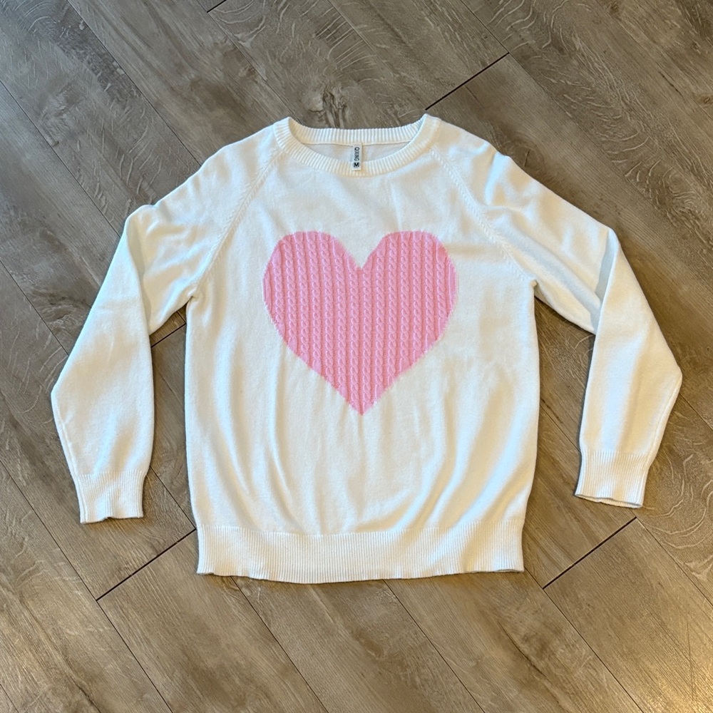 Pink Heart Sweater by QIXING Size Medium